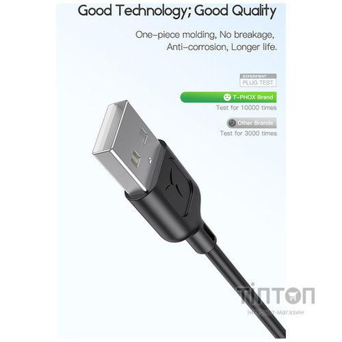 Дата кабель USB 2.0 AM to Micro 5P 1.2m Fast T-M829 T-Phox (T-M829 Black)