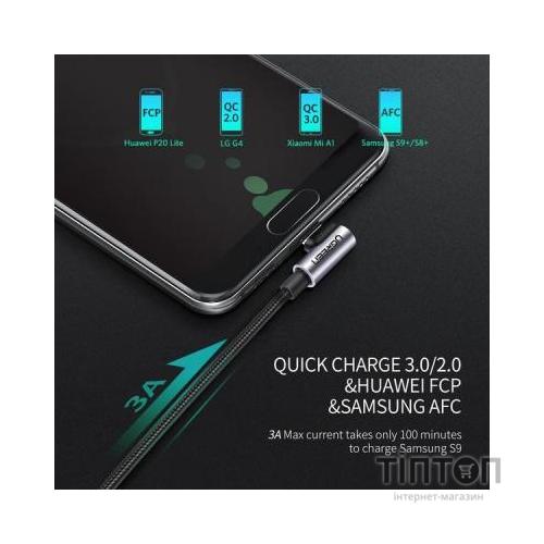 Дата кабель USB 2.0 AM to Type-C 1.0m US284 Angled Alum. Braid Black Ugreen (50941)