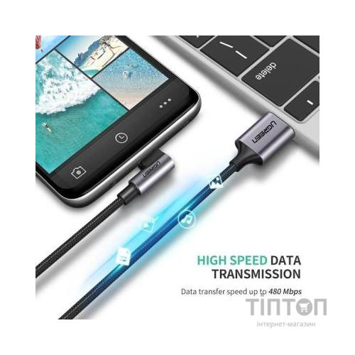 Дата кабель USB 2.0 AM to Type-C 1.0m US284 Angled Alum. Braid Black Ugreen (50941)
