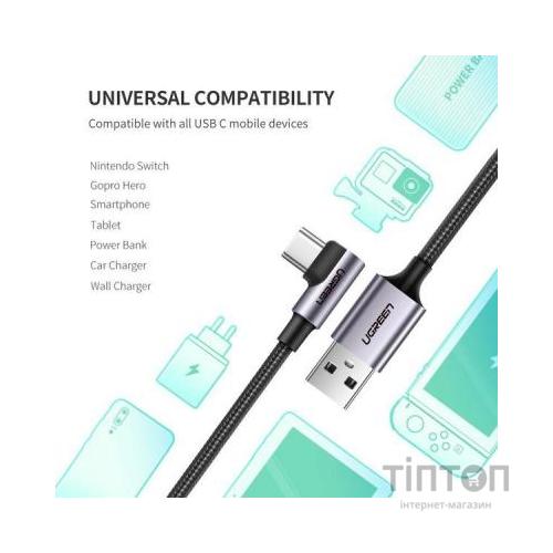Дата кабель USB 2.0 AM to Type-C 1.0m US284 Angled Alum. Braid Black Ugreen (50941)