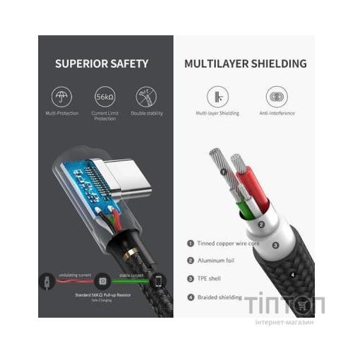 Дата кабель USB 2.0 AM to Type-C 1.0m US284 Angled Alum. Braid Black Ugreen (50941)