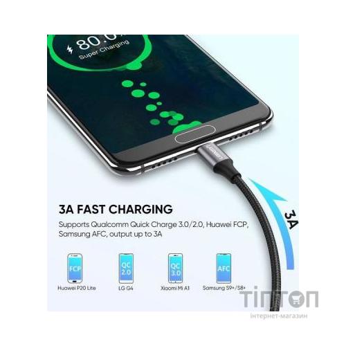 Дата кабель USB 2.0 AM to Type-C 1.0m US288 Aluminum Braid Black Ugreen (60126)