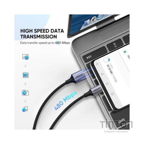 Дата кабель USB 2.0 AM to Type-C 1.0m US288 Aluminum Braid Black Ugreen (60126)