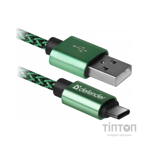 Дата кабель USB 2.0 AM to Type-C 1.0m USB09-03T PRO green Defender (87816)
