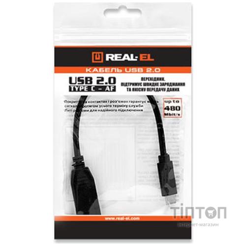 Дата кабель USB 2.0 Type C to AF 0.1m REAL-EL (EL123500017)
