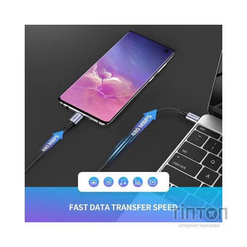 Дата кабель USB-C to USB-C 1.0m US261 3A Alum. Braid Gray\Black Ugreen (50150)