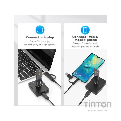 Док-станція для накопичувачів Gembird USB Type-C M.2 SATA NVME SSD (DD-U3M2)