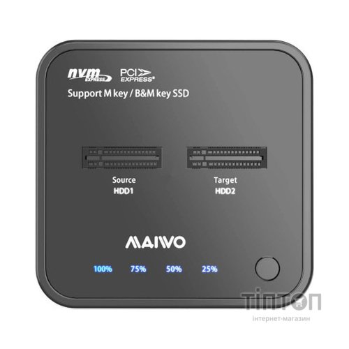 Док-станція для накопичувачів Maiwo 2*NVMe M.2 SSD Key M/B+M USB 3.1 Gen2 Type-C (K3016P)