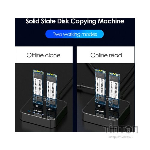 Док-станція для накопичувачів Maiwo 2*NVMe M.2 SSD Key M/B+M USB 3.1 Gen2 Type-C (K3016P)