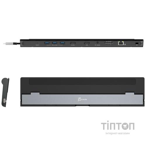 Порт-реплікатор J5create Dock-Station USB-C 10-in-1 (HDMI/PD/USB-A/USB-C/LAN/картридер/audio) (JCD542-N)