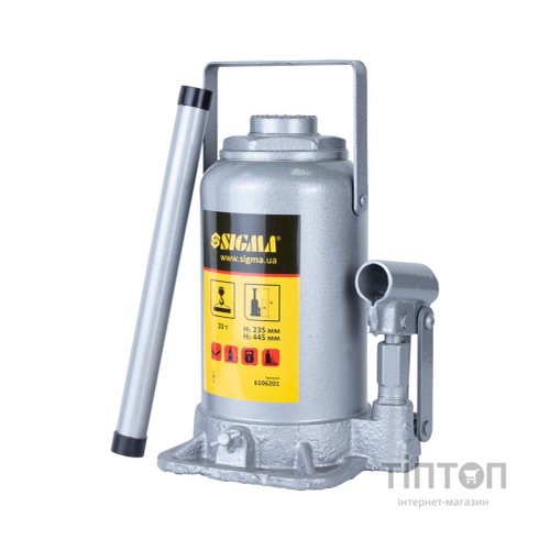Домкрат Sigma гідравлічний пляшковий 20т H 235-445мм (6106201)