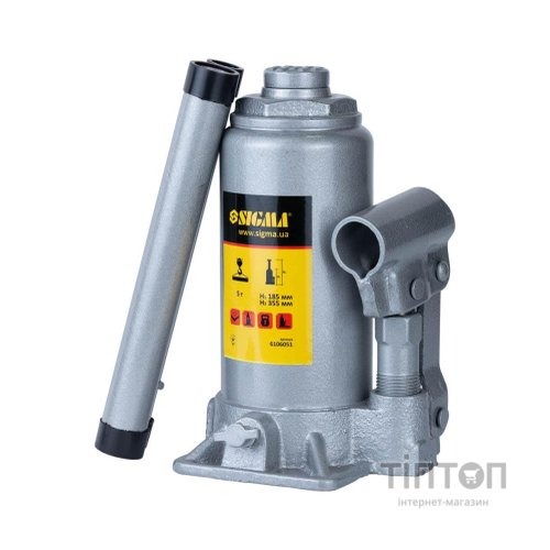 Домкрат Sigma гідравлічний пляшковий 5т H 185-355мм (6106051)