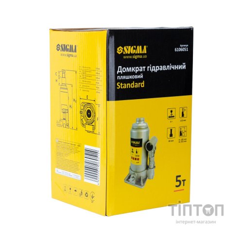 Домкрат Sigma гідравлічний пляшковий 5т H 185-355мм (6106051)