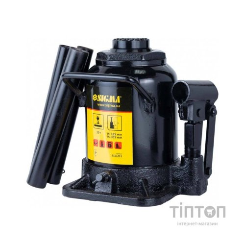 Домкрат Sigma гідравлічний пляшковий низькопрофільний 20т, 185-355мм (6101211)