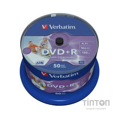 DVD+R диск Verbatim 16x 4.7G, Wide Inkjet Photo Printable Cake 50
