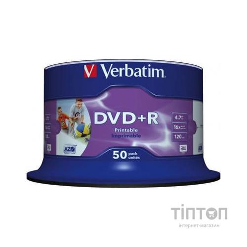 DVD+R диск Verbatim 16x 4.7G, Wide Inkjet Photo Printable Cake 50