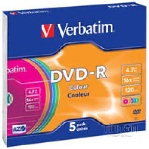 DVD+R Verbatim (43557) 4.7 GB 16x Slim Color, 5шт