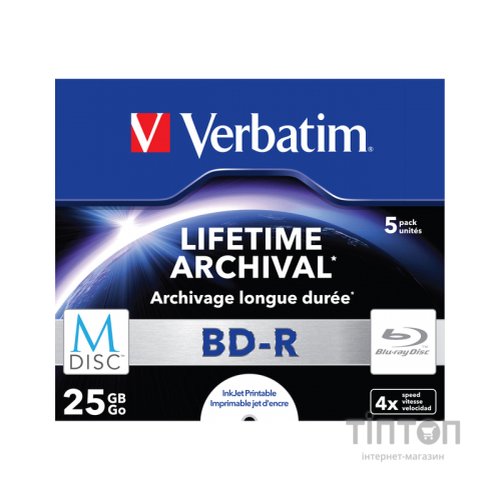 Диск BD-R Verbatim DL 50Gb 6x Jewel Case 5шт M-Disc Archival Media