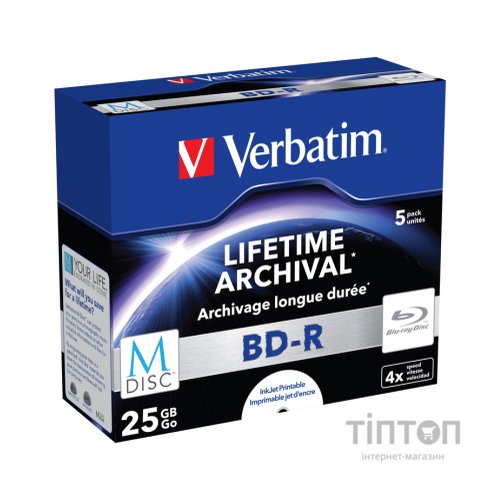 Диск BD-R Verbatim DL 50Gb 6x Jewel Case 5шт M-Disc Archival Media
