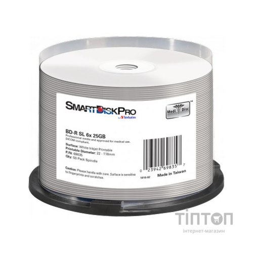 Диск BD SmartDisk PRO BD-R 25GB 6X White InkJet Printable WRAP(22-118 мм) 50шт (69835)