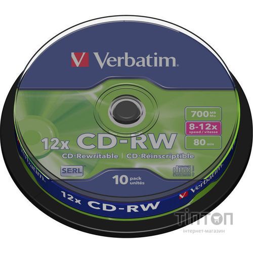 Диск CD-RW Verbatim 700Mb 12x Cake box (10шт в упаковці)