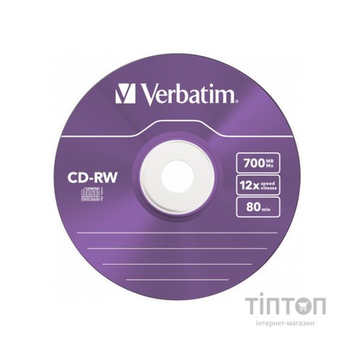 Диск CD-RW Verbatim 700Mb 12X SlimBox (5шт в упаковці)