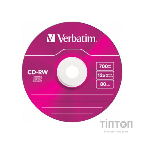 Диск CD-RW Verbatim 700Mb 12X SlimBox (5шт в упаковці)