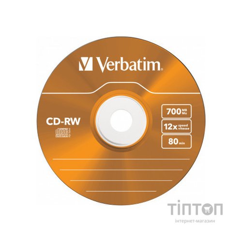 Диск CD-RW Verbatim 700Mb 12X SlimBox (5шт в упаковці)