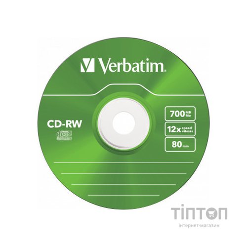 Диск CD-RW Verbatim 700Mb 12X SlimBox (5шт в упаковці)
