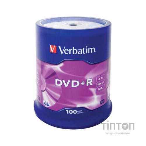 Диск DVD+R Verbatim 4.7Gb 16X CakeBox (100шт в упаковці)