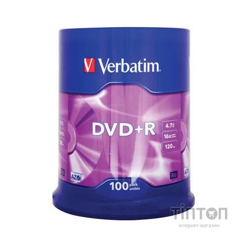 Диск DVD+R Verbatim 4.7Gb 16X CakeBox (100шт в упаковці)