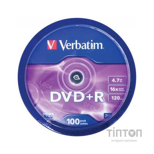 Диск DVD+R Verbatim 4.7Gb 16X CakeBox (100шт в упаковці)