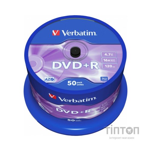 Диск DVD+R Verbatim 4.7Gb 16X CakeBox (50шт в упаковці)