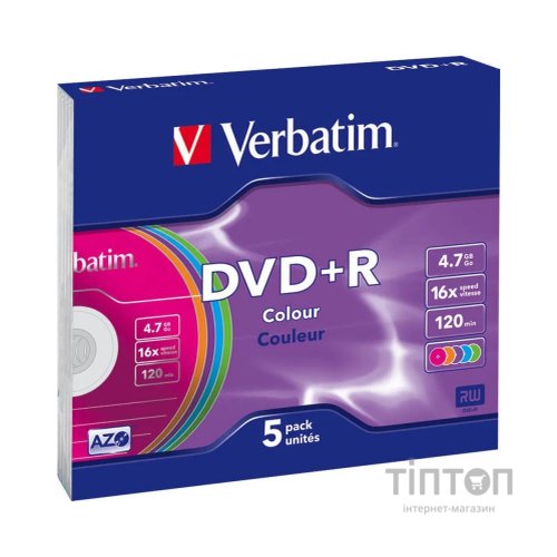Диск DVD+R Verbatim Color 4.7Gb/120min 16x slim(5)