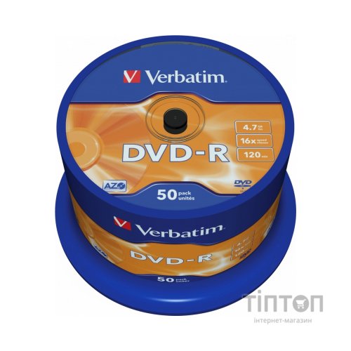 Диск DVD-R Verbatim 4.7Gb 16X Cake box (50шт в упаковці)
