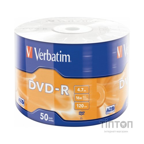 Диск DVD-R Verbatim 4.7Gb 16X Wrap-box (50шт в упаковці)