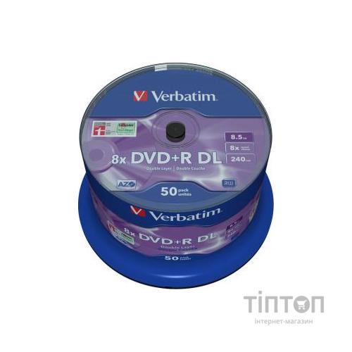 Диск Verbatim DVD+R 8,5GB 8x DL Cake (50шт в упаковці)