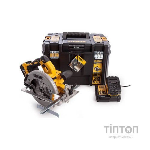 Дискова пила DeWALT 18В XR Li-Ion, диск 184х16 мм, 3.6 кг, 2x5Ah, кейс TSTAK (DCS570P2)