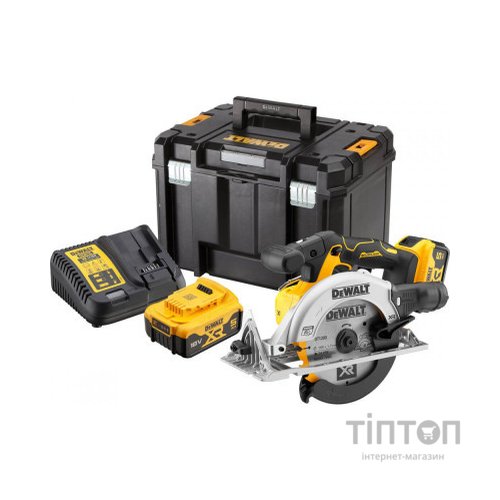 Дискова пила DeWALT 18В XR Li-lon, 2x5Ah, диск 165х20 мм, 2.8 кг, TSTAK (без АКБ та ЗП) (DCS565P2)