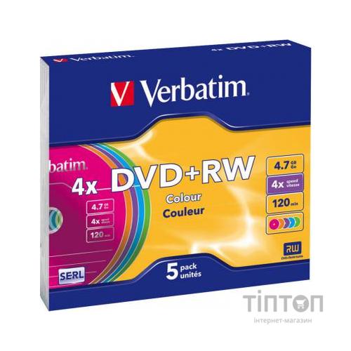Диски DVD+RW Verbatim color 4x 4,7Gb/120min slim