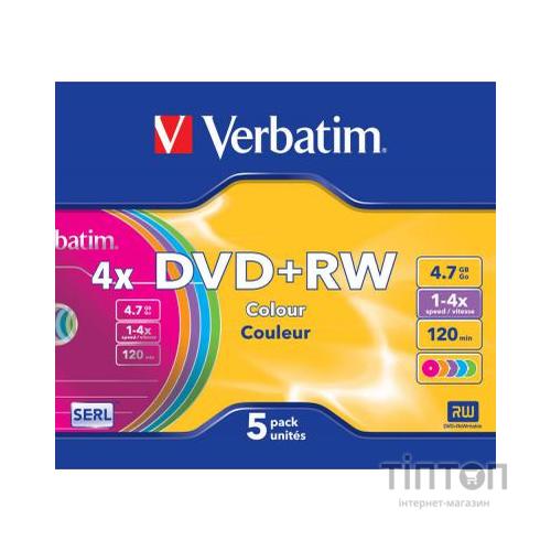 Диски DVD+RW Verbatim color 4x 4,7Gb/120min slim
