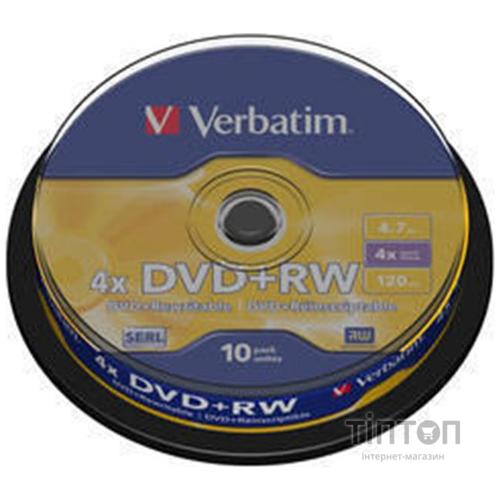 Диски DVD+RW Verbatim Silver 4.7Gb/120min 4x Cake(10шт в упаковці))