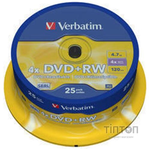 Диски DVD+RW Verbatim silver 4.7Gb/120min 4x(25шт в упаковці)