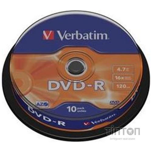 Диски DVD-R Verbatim 16x 4,7GB/120min Cake(10шт в упаковці)