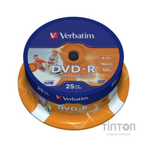 Диски DVD-R Verbatim Printable 4.7Gb/120min 16x(25 шт в упаковці)