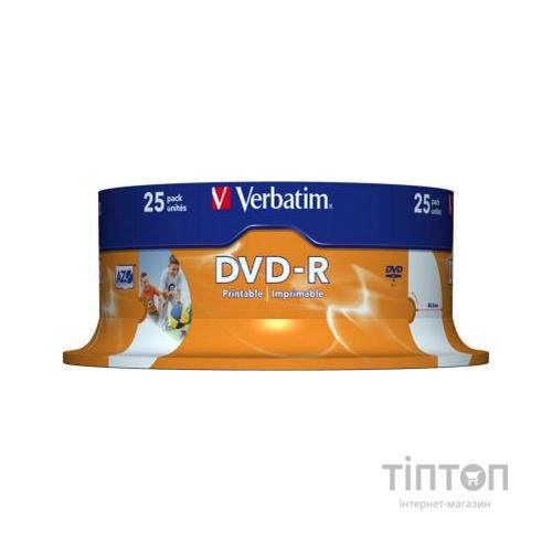 Диски DVD-R Verbatim Printable 4.7Gb/120min 16x(25 шт в упаковці)