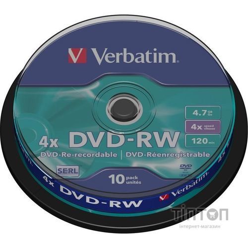 Диски DVD-RW Verbatim Silver 4.7Gb/120min 4x Cake(10шт в упаковці)