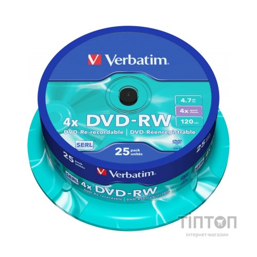 Диски DVD-RW Verbatim silver 4.7Gb/120min 4x(25шт в упаковці)