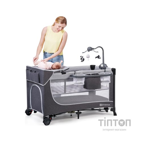 Дитячий манеж Kinderkraft кровать Leody с пеленатором Grey (5902533917952)