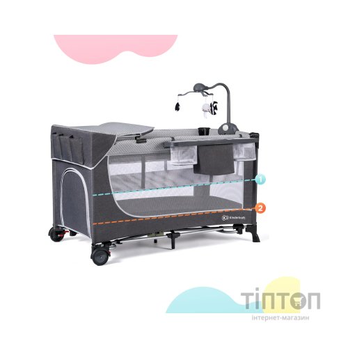 Дитячий манеж Kinderkraft кровать Leody с пеленатором Grey (5902533917952)